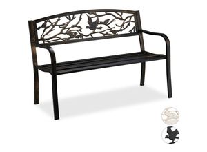 4052025909000 - Gartenbank Vögel Muster 2-Sitzer Vintage Garten & Balkon Stahl Sitzbank 87x127x57 cm schwarz bronze - Relaxdays