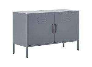 4251682240437 - Beliani - Metallschrank Grau Stahl 100 x 40 x 65 cm Sideboard mit hohen Füßen Türen Griffen Regalboden Wohnzimmer Büro Arbeitszimmer Flur Bad