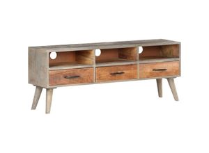 8720286069455 - Bonnevie - TV-SchrankTV-Möbel Grau 130x35x51 cm Raues Mango-Massivholz vidaXL