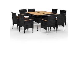 8720286201930 - Bonnevie - 9-tlg Garten-EssgruppeGartenmöbel Set Poly Rattan und Akazienholz Schwarz vidaXL