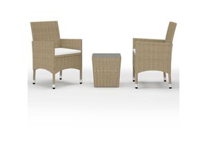 8720286202074 - Bonnevie - 3-tlg Bistro-Set Poly Rattan und Hartglas Beige vidaXL690667