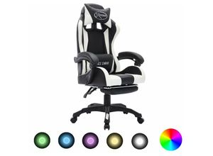 8720286224762 - Bonnevie - Gaming-Stuhl mit rgb LED-Leuchten Weiß und Schwarz Kunstleder vidaXL847438