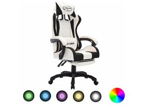 8720286224809 - Bonnevie - Gaming-Stuhl mit rgb LED-Leuchten Schwarz und Weiß Kunstleder vidaXL869243