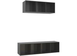 8720286591017 - 2-tlg TV-Schrank-Set，TV-Möbel，TV-Möbel Hochglanz-Grau Holzwerkstoff vidaXL