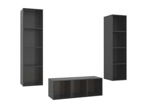 8720286590652 - Bonnevie - 3-tlg TV-Schrank-SetTV-MöbelTV-Möbel Hochglanz-Grau Holzwerkstoff vidaXL