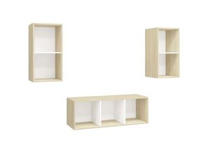 8720286590447 - Bonnevie - 3-tlg TV-Schrank-SetTV-MöbelTV-Möbel Weiß Sonoma-Eiche Holzwerkstoff vidaXL