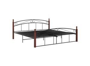 8720286196632 - Bonnevie - BettgestellSchlafzimmerbett Schwarz Metall und Massivholz Eiche 180x200 cm vidaXL