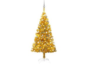 8720286497777 - Bonnevie - Künstlicher WeihnachtsbaumKunstbaum mit LEDs & Kugeln Golden 150 cm pet vidaXL