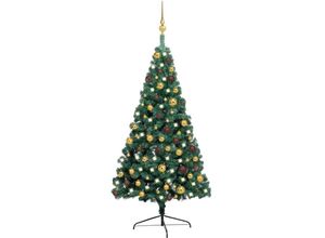 8720286495643 - Bonnevie - Künstlicher Halber WeihnachtsbaumKunstbaum mit LEDs & Kugeln Grün 120 cm vidaXL