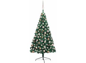 8720286496503 - Bonnevie - Künstlicher Halber WeihnachtsbaumKunstbaum mit LEDs & Kugeln Grün 120 cm vidaXL