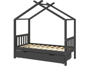 8720286556559 - Bonnevie - KinderbettEinzelbette mit Schublade Dunkelgrau Massivholz Kiefer 80x160 cm vidaXL