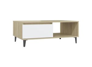 8720286358184 - Bonnevie - Couchtische Kaffeetisch Weiß und Sonoma-Eiche 90x60x35 cm Holzwerkstoff vidaXL