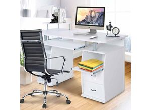 0736542272901 - Computertisch Schreibtisch Bürotisch mit Tastaturauszug Arbeitstisch PC-Tisch mit Schubladen 120x55x76cm (Weiss) - Goplus