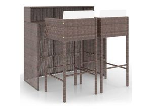 8720286827703 - Bonnevie - 3-tlg Gartenbar-SetGartenmöbel Set mit Kissen Poly Rattan Braun vidaXL