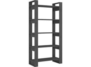 8720286905494 - Bonnevie - Bücherregal RaumteilerBücherschrank Grau 80x35x160 cm Massivholz vidaXL