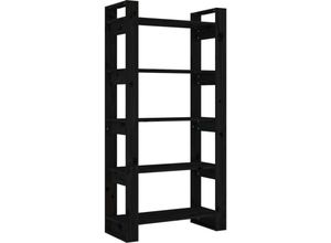 8720286905517 - Bonnevie - Bücherregal RaumteilerBücherschrank Schwarz 80x35x160 cm Massivholz vidaXL