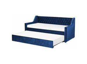 4251682283311 - Tagesbett Marineblau Samtstoff 90 x 200 cm Ausziehbar Mit Lattenrost Nieten Modern Glamour - Blau