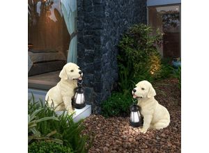 4059157317697 - Solarleuchte Solarlampe Außenleuchte Gartenlampe Hund Akku Wetterfest IP44 Hundfigur mit Laterne beige weiß 1x led 006W HxLxB 25x155x235cm