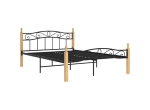 8720286196540 - Bonnevie - BettgestellSchlafzimmerbett Schwarz Metall und Massivholz Eiche 140x200 cm vidaXL