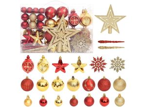 8720286380765 - Bonnevie - 108-tlg Weihnachtskugel-SetChristbaumschmuck Weihnachtsbaumschmuck Golden und Rot vidaXL