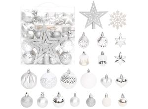 8720286380758 - Bonnevie - 70-tlg Weihnachtskugel-SetChristbaumschmuck Weihnachtsbaumschmuck Silbern und Weiß vidaXL