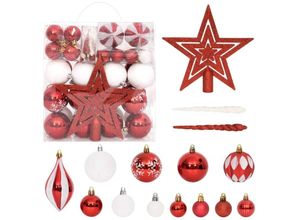 8720286380741 - 64-tlg Weihnachtskugel-SetChristbaumschmuck Weihnachtsbaumschmuck Rot und Weiß vidaXL