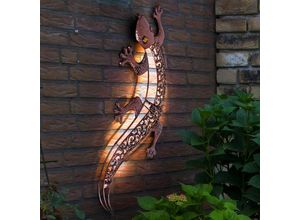 4059157372139 - Etc-shop - Außenlampe braun Wandleuchte Gecko Solarlampe Garten led Terrassenlampe Gartendeko Hauswand Lampe Akku 10x led warmweiß LxBxH 69x36x3 cm