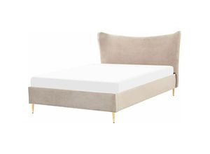 4255664807113 - Beliani - Polsterbett Taupe aus Samt 140 x 200 cm mit Goldenen Metallbeinen Hohes Kopfteil Modern Elegant für Schlafzimmer