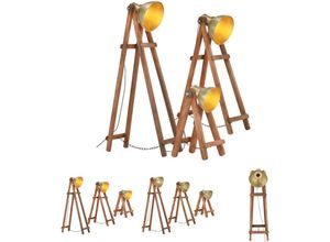 8721031334798 - The Living Store - Stehlampen 3 Stk Messing E27 Mango Massivholz - Lampen - Braun