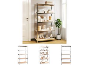 8721032150625 - Lagerregal mit 5 Böden Silbern Stahl & Holzwerkstoff - Industrieregale - Silber - The Living Store 8721032150625 - Lagerregal mit 5 Böden Silbern Stahl & Holzwerkstoff - Industrieregale - Silber - The Living Store