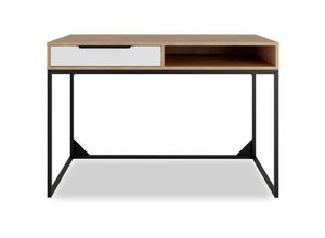 5905351287498 - Schreibtisch lendri Arbeitsplatz mit Metallgestell Schublade Hickory Weiß - Furnix