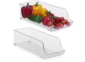 4052025484873 - Relaxdays - 2 x Kühlschrank Organizer Lebensmittel Aufbewahrung h x b x t 105 x 14 x 35 cm längliche Küchenbox transparent