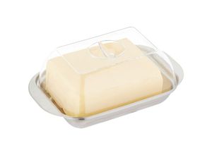 4052025455002 - Relaxdays - Butterdose mit Deckel Edelstahl & Kunststoff 250 g Butter 55x18x11 cm Butterschale silber transparent