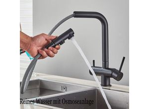 0794414359167 - Ausziehbarer Küchenarmatur Schwarz hoher Wasserdruck 360-Grad drehbarer Wasserhahn Einhandmischer zwei Strahlarten geeignet für Küchenspülen