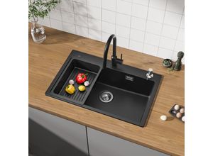 0719986516275 - Granitspüle Küchenspüle 7045cm Schwarz spüle mit Seifenspender und Abflusskorb - Cecipa 0719986516275 - Granitspüle Küchenspüle 7045cm Schwarz spüle mit Seifenspender und Abflusskorb - Cecipa