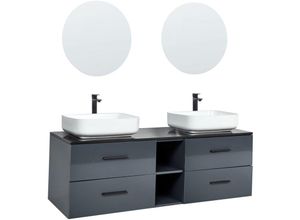 4255664862990 - Beliani - Waschtisch Set Weiß u Schwarz aus mdf Keramik 150 x 49 cm mit Waschbecken Spiegel Badmöbel Badezimmermöbel Badezimmerset