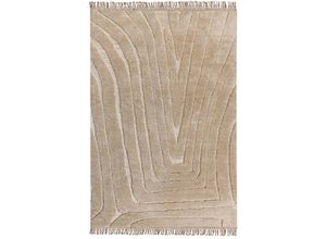 4255664842732 - Teppich Beige Stoff Rechteckig 200 x 300 cm mit Hoch-Tief-Struktur Fransen Maschinengewebt Modern Kurzhaar Fußbodenheizung Geeignet Wohnzimmer