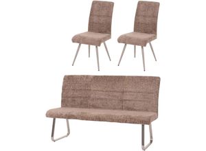 4057651690995 - - Esszimmer-Set 221 2er-Set Stuhl + Sitzbank 180cm Edelstahl gebürstet Stoff Textil Chenille braun