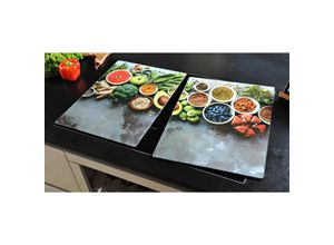 4000270920912 - Kesper XL Herdabdeckplatte Sicherheitsglas Hochwertige Glasplatten zum Abdecken von hochwertigen Arbeitsflächen Packung = 2 Stück motiv healthy kitchen