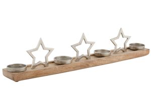 4004942703339 - Adventsleuchter RIFFELMACHER & WEINBERGER Stern Weihnachtsdeko Kerzenhalter Gr B H T 75 cm x 15 cm x 10 cm beige (natur silberfarben transparent) Windlichter Laternen Kerzenhalter aus Holz und Metall Länge ca 75 cm