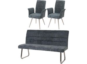 4057651888682 - - Esszimmer-Set 221 2er-Set Stuhl mit Armlehne+Sitzbank 180cm Edelstahl gebürstet Stoff Textil Chenille blau-grün 4057651888682 - - Esszimmer-Set 221 2er-Set Stuhl mit Armlehne+Sitzbank 180cm Edelstahl gebürstet Stoff Textil Chenille blau-grün