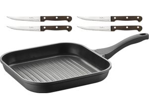 8007163302387 - Grillpfanne PINTINOX Pro Pfannen Gr Ø 28 cm grau (schwarz edelstahlfarben) Grillpfannen 3-lagige Antihaftbeschichtung inkl 4 Steakmessern Induktion 8007163302387 - Grillpfanne PINTINOX Pro Pfannen Gr Ø 28 cm grau (schwarz edelstahlfarben) Grillpfannen 3-lagige Antihaftbeschichtung inkl 4 Steakmessern Induktion