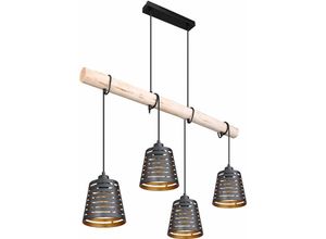 4059157178694 - Pendelleuchte Holzbalken Hängelampe Retro Esszimmerlampe hängend mit vier Metallschirmen schwarz gold 4x E27 LxBxH 85x17x120 cm Wohnzimmer 4059157178694 - Pendelleuchte Holzbalken Hängelampe Retro Esszimmerlampe hängend mit vier Metallschirmen schwarz gold 4x E27 LxBxH 85x17x120 cm Wohnzimmer