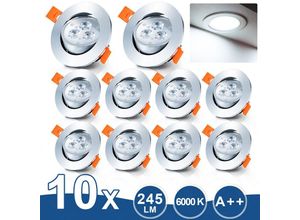 0726505428650 - Vingo - 10x led Einbaustrahler 3W Decken-Spots kaltWeiß Einbauleuchte Einbauspot Drehbar