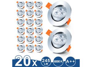 0962061975263 - 20er led Einbaustrahler Deckeneinbauleuchte Set Einbauleuchte Deckenleuchte Einbauspot Deckenspot IP20 245LM Strahler Kaltweiß 3W - Kaltweiß - Vingo