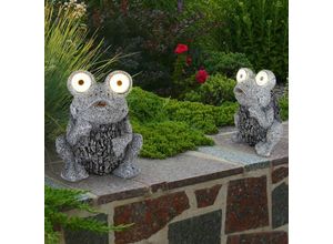 9007371472727 - - Solarleuchte Frosch grau Solar Figur Frosch Außenlampe Steinoptik Solar Akku IP44 led 2x 006 Watt LxBxH 17x14x21 cm 2er Set