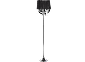 4260586358001 - Beliani - Stehlampe Schwarz Metall 170 cm 3-flammig Stoffschirm mit Kristallen aus Acrylglas Kronleuchter-Optik Kabel mit Schalter Glamourös - Schwarz