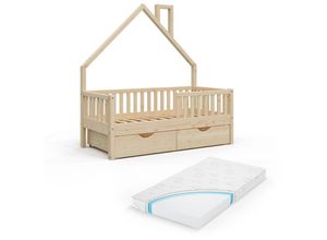 4251421953284 - Vitalispa - Kinderbett Noemi 140x70cm mit Matratze Rausfallschutz und Schubladen