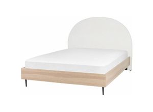 4255664826497 - Beliani - Bett Cremeweiß u Hellbraun 160 x 200 cm mit Holzrahmen Stoff Polster Kopfteil Gepolstert Modern Stilvoll Elegant Design für Schlafzimmer