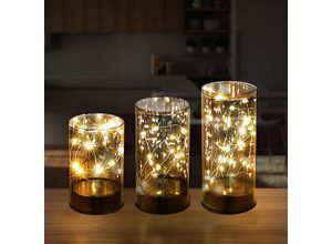 9007371496556 - - Tischleuchten Rauchglas Dekolampe led Windlicht Glas Schalter Timer Batterien warmweiß h 125-15-175 cm Set 3er Set